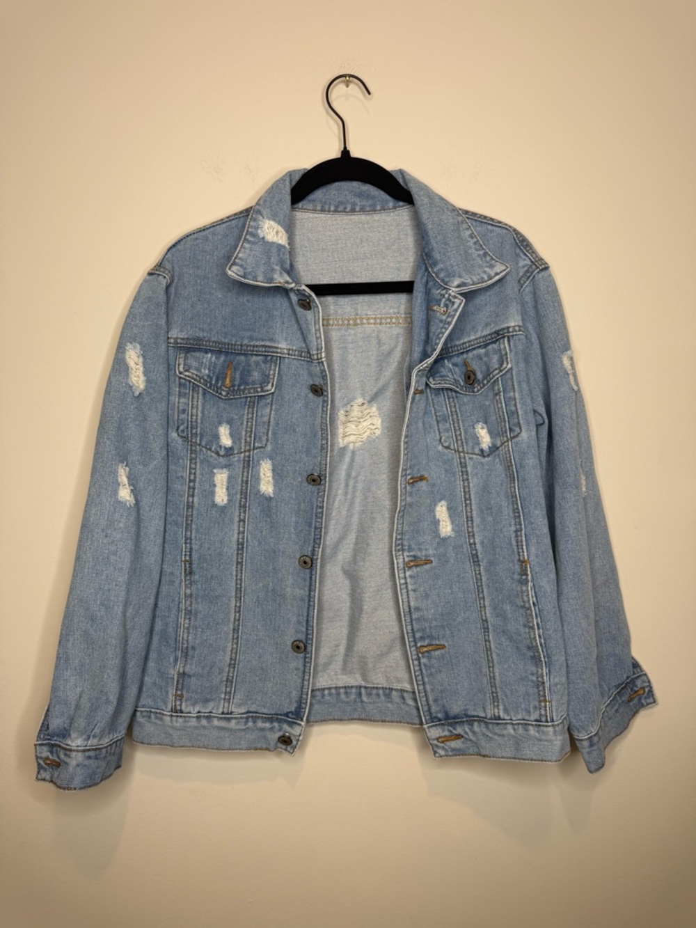 Light Wash Distressed Light Weight Denim Jacket